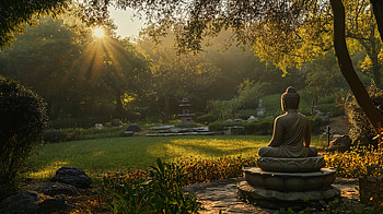 Serenity in Nature: Ultra, serenity, buddha, garden, sunrise, nature HD wallpaper
