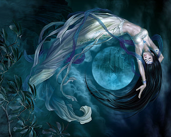 Dream, digital art, dress, beauty, cg, , female, digital painting, flying, girl, beautiful, tang yuehui, artwork, fantasy, pretty, face, lovely, hair, long HD wallpaper
