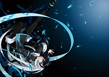 I Never Back Down, white, black, blue eyes, girl, crystal shards, anime, knife, warrior, powerful HD wallpaper