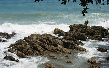 Nature, Stones, Sea, Waves, Rocks, Shore, Bank, Branches, Branch, Rugged, Cut HD wallpaper