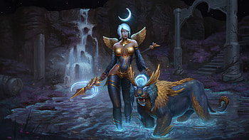 Awilix, Smite, lion creature, fantasy, video game HD wallpaper