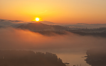 Landscape, Nature, Sunset, Fog, Hills, Morning HD wallpaper