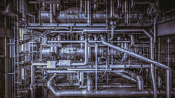 Pipes, factory, building, art HD wallpaper