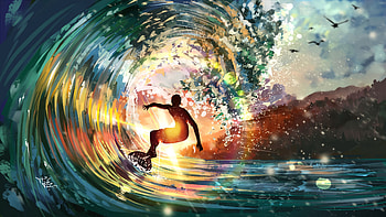 Art, Sun, Bright, Wave, Surfer HD wallpaper