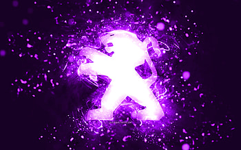 Peugeot violet logo, , violet neon lights, creative, violet abstract background, Peugeot logo, cars brands, Peugeot HD wallpaper