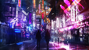 Anime cityscape, Futuristic neon, Vibrant colors, Cyberpunk vibes HD wallpaper