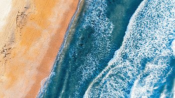 Sunny day, aerial view, coast, sea waves HD wallpaper