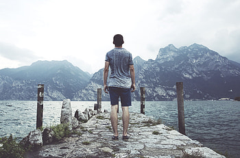 dom, Nature, Mountains, Sea, Pier, Human, Person HD wallpaper
