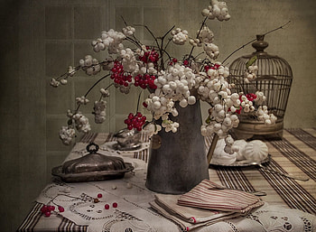 Still Life, vase, white, flowers, red HD wallpaper