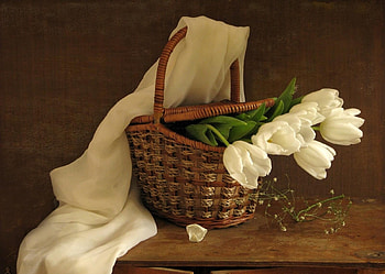 Flowers, Tulips, Bouquet, Basket, Spring, Scarf HD wallpaper