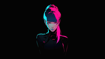 Late Nights Anime Girl Neon Pony Tail Girl Oled, anime-girl, anime, dark, black, oled, neon, ai, ai-girls, artist, artwork, digital-art HD wallpaper