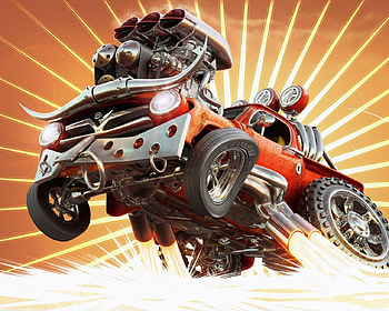Crazy Pickup, sparks, spotlights, pickup truck, supercharger HD wallpaper