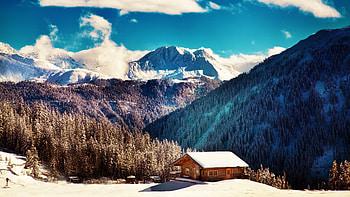 Snow Mountains And Trees, snow, mountains, nature, trees HD wallpaper