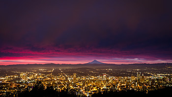 Portland Sunrise, sunrise, nature, city, lights HD wallpaper