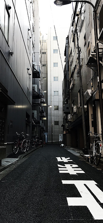 Japanese Alley, bicycle, white, Japan, black, simple, anime HD phone wallpaper