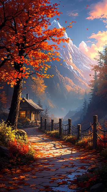 Cozy Autumn Cabin — for & Android, mountain, cabin, Autumn, tree HD phone wallpaper