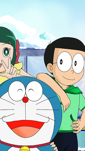 Doraemon, posing with nobita, cartoon HD phone wallpaper