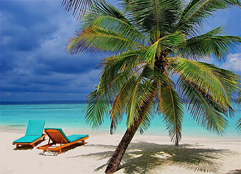 Bahamas Islands, Bahamas, tropical island, sunbeds, beach HD wallpaper