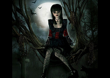 Gothic Girl, gothic, abstract, fantasy, other, cats, girl HD wallpaper