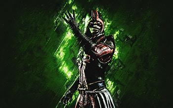 Ermac, Mortal Kombat Mobile, Ermac MK Mobile, Mortal Kombat, green stone background, Mortal Kombat Mobile characters, grunge art, Ermac Mortal Kombat HD wallpaper
