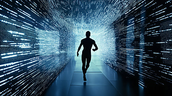 Sci-Fi Data Runner: Ultra, Sci Fi, running, silhouette, light trail HD wallpaper