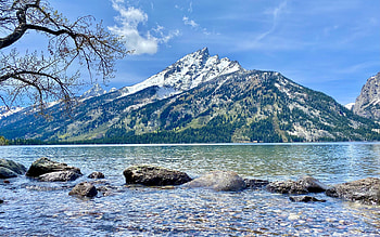 Teewinot Mountain over Jenny Lake - Grand Teton National Park, sky, rocks, mountains, clouds, wyoming, usa HD wallpaper