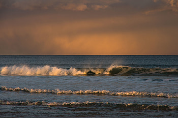 Nature, Sunset, Sea, Waves, Horizon HD wallpaper