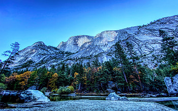 Tenaya Canyon, Yosemite National Park, California, mountains, river, autumn, landscape, trees, sky, usa HD wallpaper