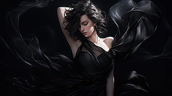 Black Haired Beauty In A Silken Dress, fantasy-girls, black-dress, artist, digital-art, artwork, art, deviantart HD wallpaper