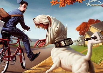 Dog attack, people, painting, portrait HD wallpaper