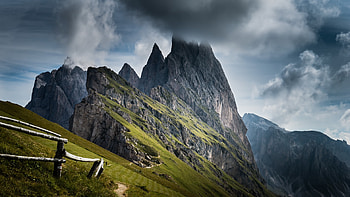 Mountains, landscape, cliff, clouds, nature HD wallpaper