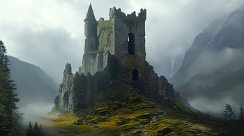 Mistbound Ruins — Fantasy Castle, fantasy, ruined castle, mountain, landscape, fantasy landscape HD wallpaper
