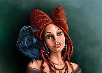 Fantasy, Girl, Tattoo, Raven, Earrings HD wallpaper