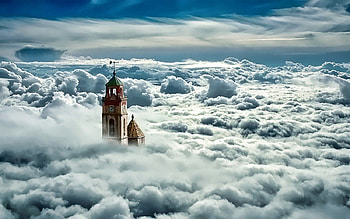Above the Clouds, clouds, above, sky, castle HD wallpaper
