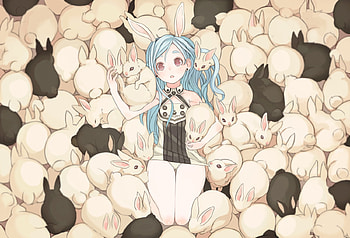 tera online, animal, brown eyes, bunny, animal eras, bed, aqua hair, long hair HD wallpaper