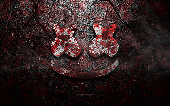 Marshmello logo, grunge art, Marshmello stone logo, red stone texture, Marshmello, grunge stone texture, Marshmello emblem, Marshmello 3d logo HD wallpaper
