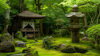 Tranquil Moss Garden, moss, moss garden, garden, lantern HD wallpaper