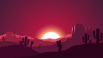 Cactus Sunset Desert Stars Landscape Silhouette, cactus, artist, artwork, digital-art, minimalism, minimalist HD wallpaper
