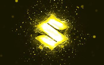 Suzuki yellow logo, , yellow neon lights, creative, yellow abstract background, Suzuki logo, cars brands, Suzuki HD wallpaper