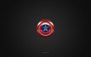 Captain America logo, red blue shiny logo, Captain America metal emblem, gray carbon fiber texture, Captain America, brands, creative art, Captain America emblem HD wallpaper