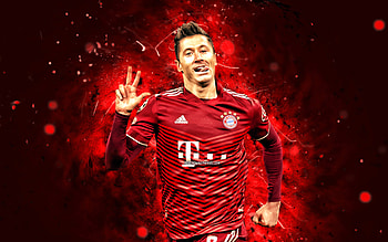 Robert Lewandowski, , 2022, Bayern Munich FC, red neon lights, soccer, Lewandowski, Bundesliga, polish footballers, Robert Lewandowski Bayern Munich, Robert Lewandowski HD wallpaper