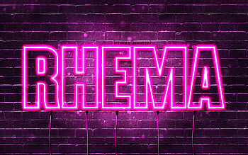 Happy Birtay Rhema, , pink neon lights, Rhema name, creative, Rhema Happy Birtay, Rhema Birtay, popular french female names, with Rhema name, Rhema HD wallpaper