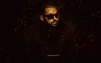 Wrekonize, yellow glitter art, black background, American rapper, Wrekonize art, Benjamin Miller HD wallpaper