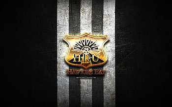 Hawkes Bay United FC, golden logo, New Zealand Football Championship, black metal background, New Zealand soccer club, Hawkes Bay United logo, soccer, Hawkes Bay United HD wallpaper