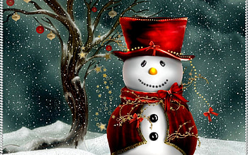 ❤️Red and White Snowpeople❤️, White, Snow, Red, Snowperson, Tree HD wallpaper