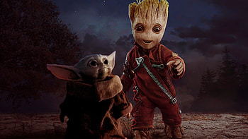 Baby Yoda And Baby Groot, baby-yoda, baby-groot, superheroes, behance HD wallpaper