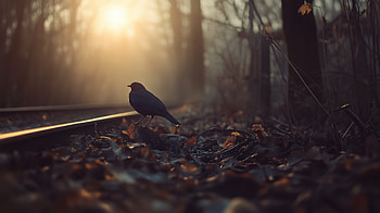 Morning Serenity: of a Bird Silhouette in Sunlit Landscape, landscape, bird, sunlight, silhouette HD wallpaper