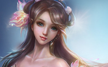 Fantasy girl, rongrong wang, frumusete, fantasy, gorgeous, face, luminos, girl, blue, superb, princess HD wallpaper