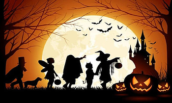 HAPPY HALLOWEEN TO ALL, BATS, IN COSTUME, HALLOWEEN, MOON, PUMPKIN HD wallpaper