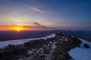 Nature, Sunset, Sky, Sun, Snow, Horizon, Snow Covered, Snowbound HD wallpaper